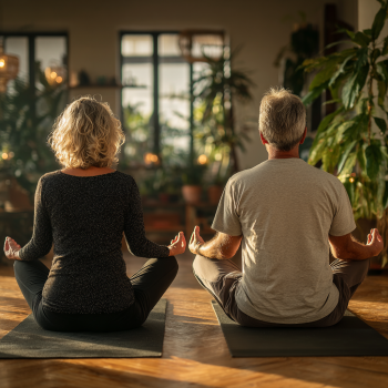 Csoport jóga óra idősebb emberek számára